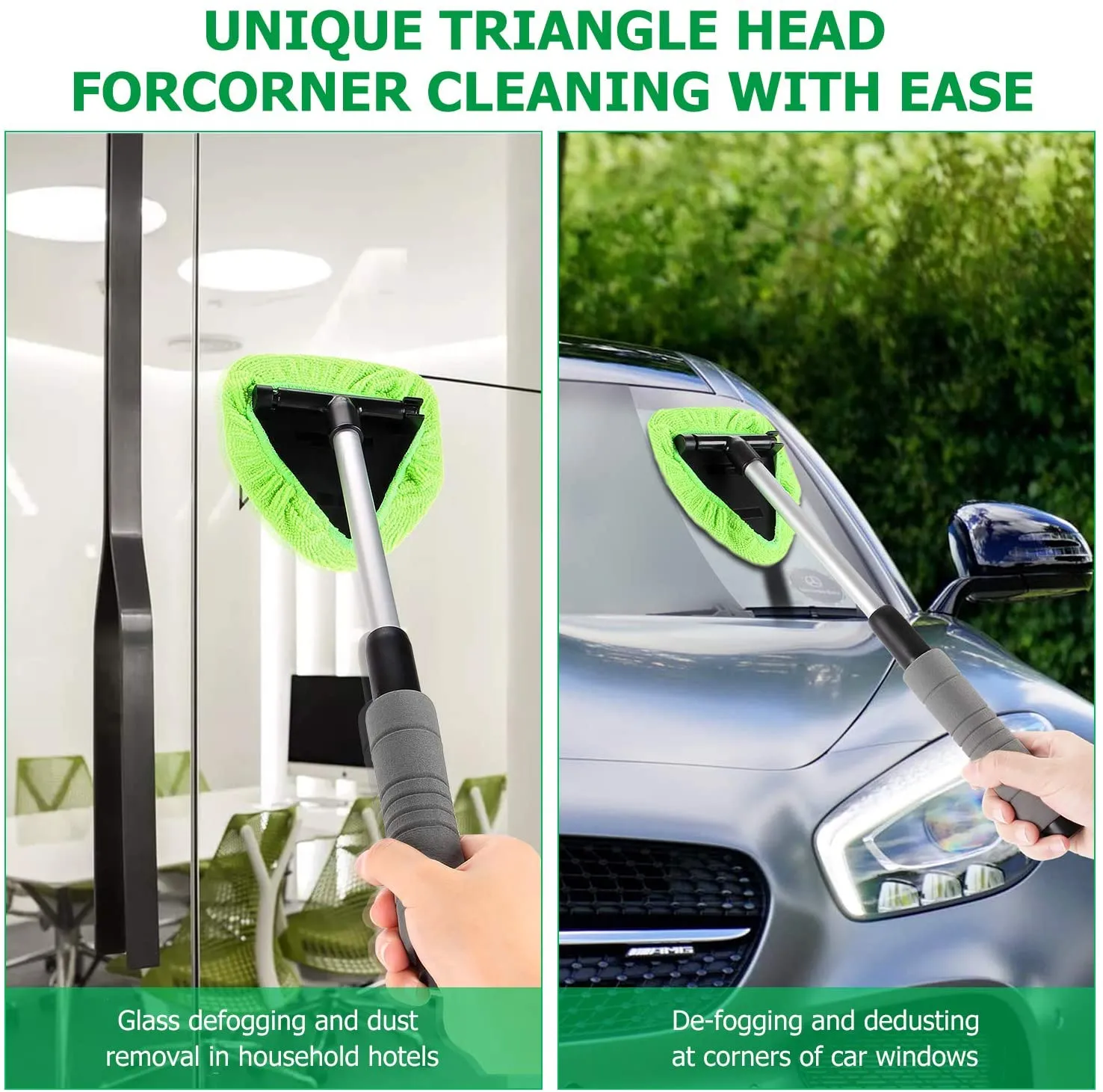 X XINDELL Windshield Cleaner -Microfiber Car Window Cleaning Tool with Extendable Handle and Washable Reusable Cloth Pad Head Auto Interior Exterior Glass Wiper Car Glass Cleaner Kit (Extendable)