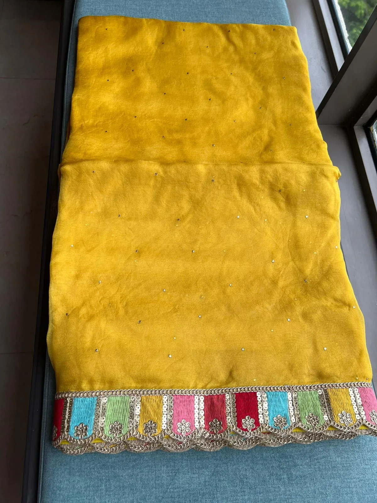 Yellow elegant organza saree bordered saree