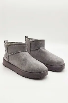 Zeda Small Flatform Faux Fur Ankle Boots in Grey